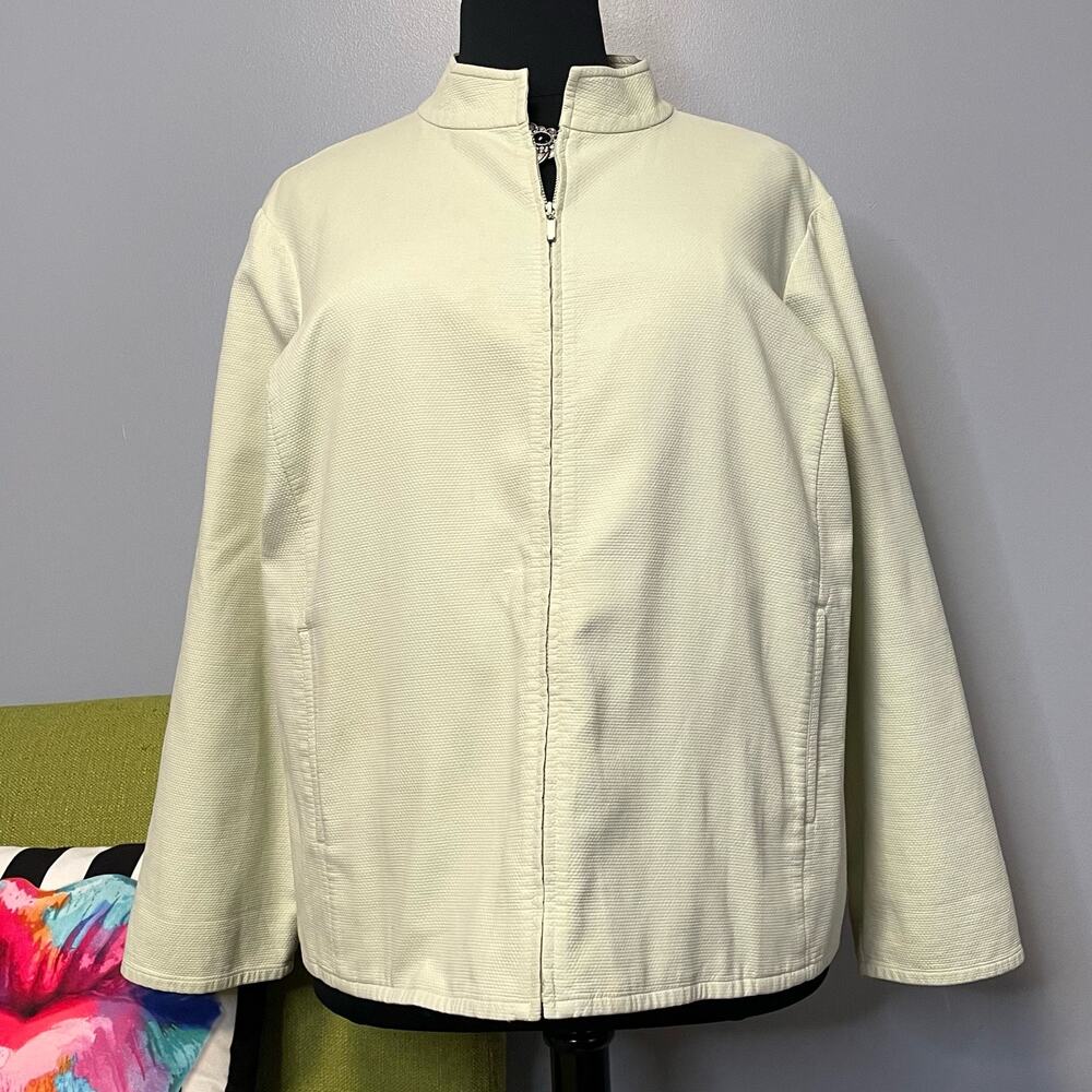 Eileen Fisher Light Green Cotton Full Zip Jacket 2X